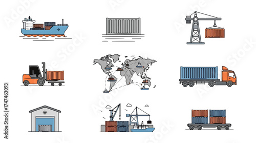 Global cargo transportation icons