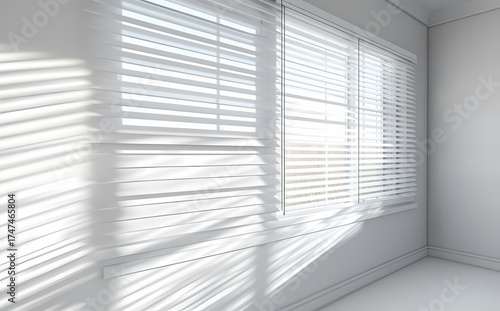 Modern Minimalist Interior with Sunlight Filtering Through Blinds