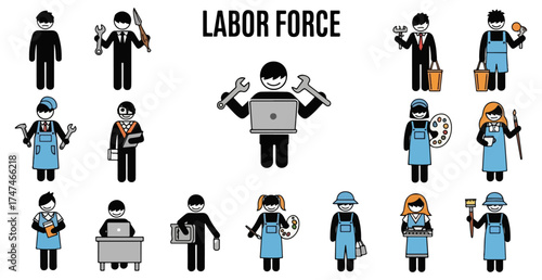 Diverse skilled labor force icons