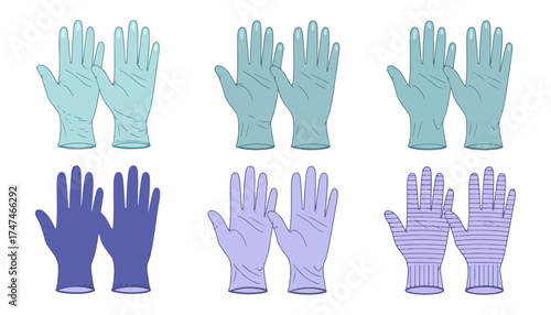 Various types of protective gloves