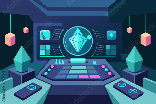 advanced control room with holographic interface 