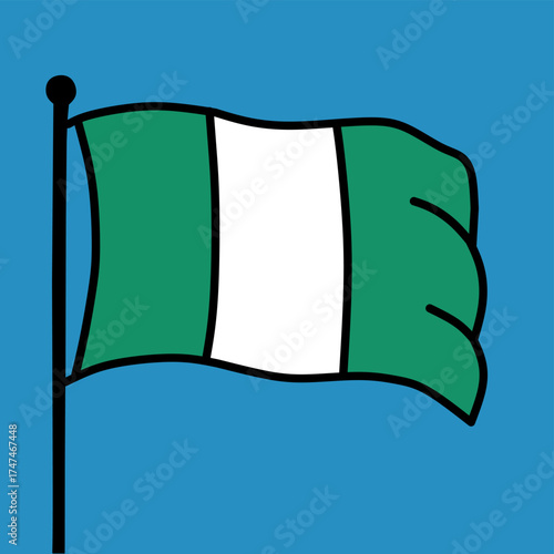 The sovereign flag of Nigeria on a blue background. The official flag of the sovereign state of Nigeria.