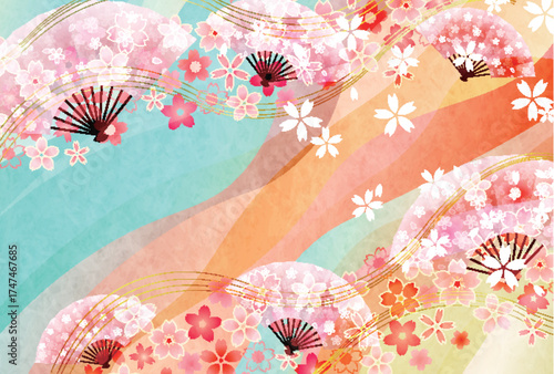 和柄　年賀状　桜　背景