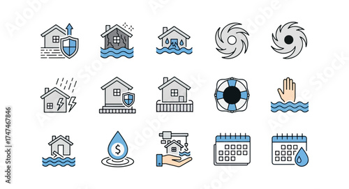 Flood insurance icons