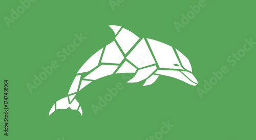 Mosaic dolphin leaping out on a green background for conservation and environmental projects