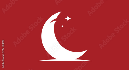 Crescent moon emblem shines on red background for Ramadan, symbolizing faith and hope