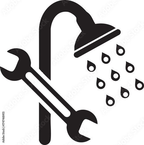wrench and screwdriver with shower water dropping vector illustration for plumber general work