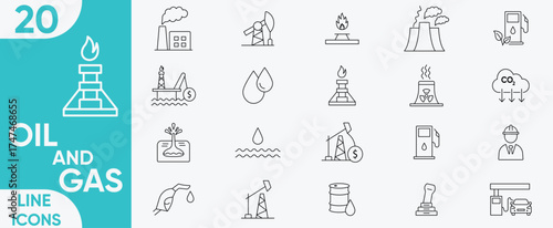 Oil and Gas icon set. Refinery, oil factory, gas station, lubricant, transportation, gas pump, fuel station, pump, energy industry and more. vector illustrator.