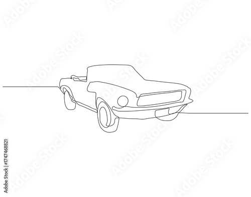 One continuous line drawing of  car. single line of vintage and modern car. super car illustration. editable outline