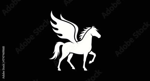 Pegasus prancing, vector illustration on black background, logo use