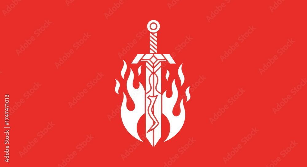 Fotografie Sword engulfed in flames emblem, on a red background