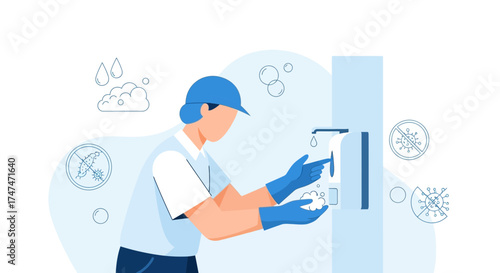 Illustration of Hand Sanitizer Use as a Hygiene Measure for Virus Protection