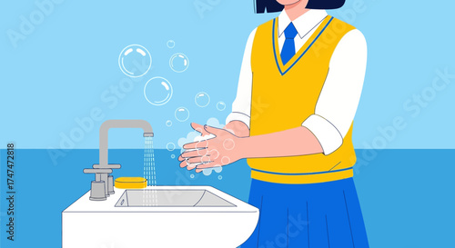 Illustrative Depiction Of Handwashing During Pandemic Promoting Health And Hygiene Practices