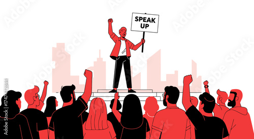 Illustration of Advocacy, Protest, And Community Action With Signage And Supporters All Around