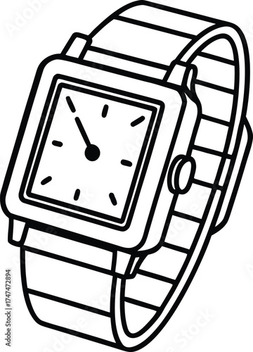 Classic square wristwatch with metal band simple outline design for timekeeping