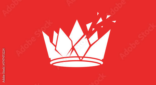 Shattered white crown over a solid red background, implying power disruption, usable as a graphic for articles about power loss