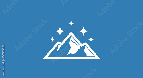 Snowy Mountains with Stars in the Sky. For logos, graphics, outdoors, winter sport activities, travel, and nature tourism