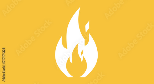 White flame icon isolated on yellow background as an energy or passion symbol. Could be used for apps or social media