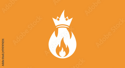 Fire Crown Logo Symbol used to suggest royalty, power, and energy against an orange background. Use for branding concepts