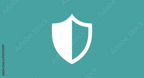 A white shield on blue/green backdrop protecting data. Symbolizes security and protection in a simple graphic background