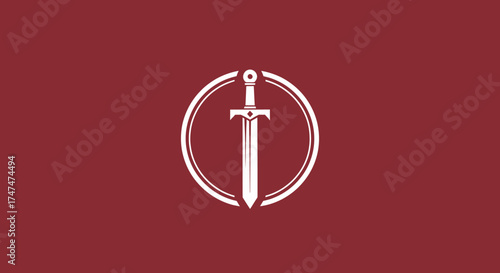 White Sword encircled with a circle on a solid background, for emblem or logo use