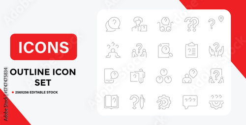 Outline Icon Set Featuring Question Marks for Business Education and Communication
