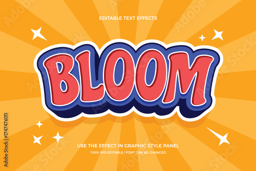 Bloom 3d text effect editable modern cartoon style template in yellow background. 