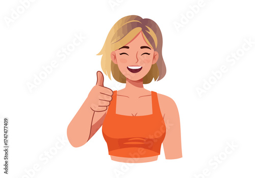 Vector illustration of a positive smiling woman giving a thumbs up