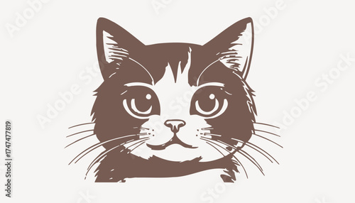 Curious Cat Portrait Adorable Feline Face Illustration with Intricate Details