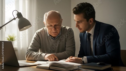 Elderly person learning from young person