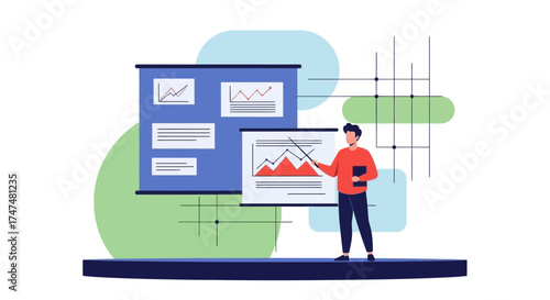 Illustrative Presentation: A Person Explaining Financial Charts and Business Growth Strategy