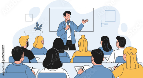 Illustrative Presentation Of Knowledge And Data Transfer In An Educational Gathering