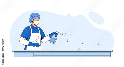 Illustrative Sanitation Worker Disinfecting Surface, Ensuring Cleanliness and Safety