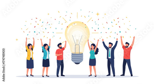 Illustrative Representation of Teamwork and Innovation Celebrating a Successful Launching Event