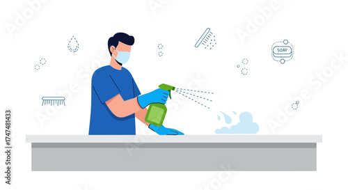 Illustrative Sanitization: A Person Disinfecting a Surface With Spray Cleaner for Safety