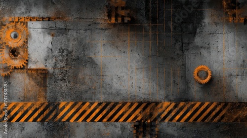 Abstract Industrial Wall With Orange Accents