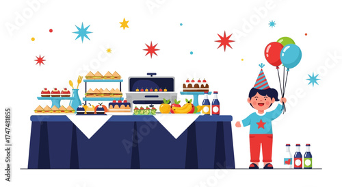 Joyful Celebration With Balloons, Cakes, And Food Ready To Enjoy And Celebrate
