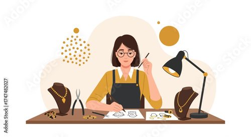 Jewelry Artisan Crafting Designs And Employing Tools For Beautiful Ornaments Creation Successfully