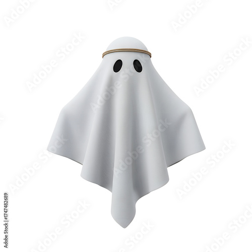 Floating Ghost Costume with Rope Detail on Transparent Background