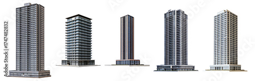 Modern Urban Skyscrapers in Cityscape Architecture Design View, Isolated on Transparent, white background