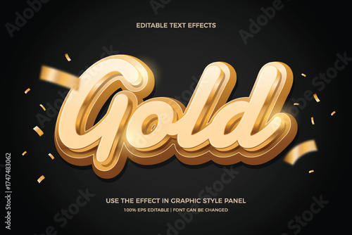 Gold 3d editable text effect. Luxury headline with confetti elegant background.