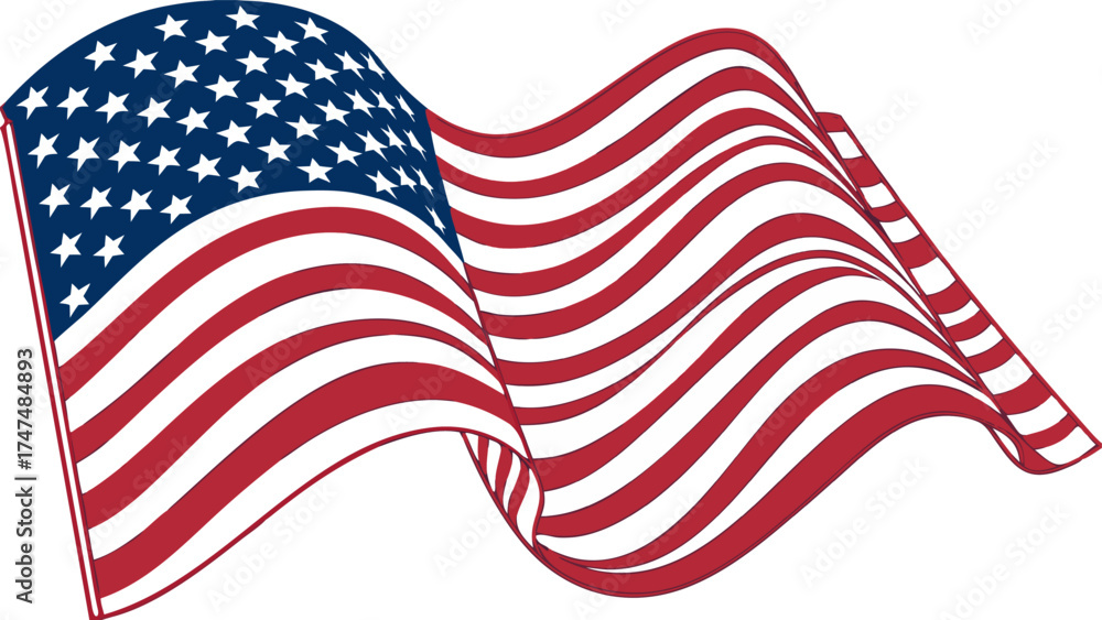Obraz premium American flag with transparent background featuring waving border design, patriotic concept, vector illustration, national symbol.