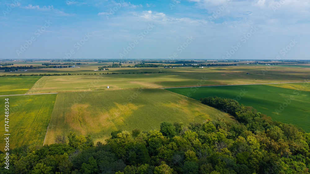 Fototapeta premium Drone shot of Midwest farmlands in mid September