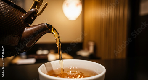 Tea Pouring Ceremony Capturing the Essence of Tradition and Tranquility in a Japanese Tea House