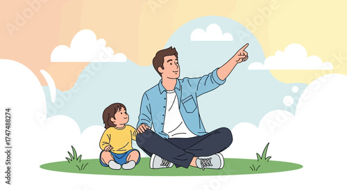 Joyful Father And Child Moments Outdoors Enjoying Nature Together With Happiness