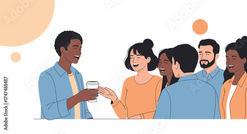 Joyful Friends Gather Sharing Beverages And Laughter In An Animated Vibrant Scene
