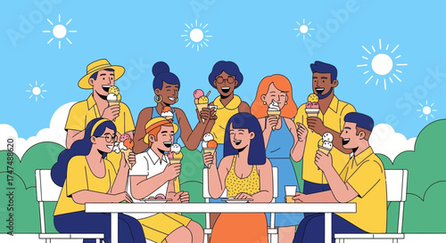 Joyful Gathering Enjoying Delicious Cool Treats Under A Bright Sunny Summer Sky