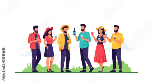 Joyful Gathering Celebrating With Wine, Friends, And Elegant Festive Outdoor Party