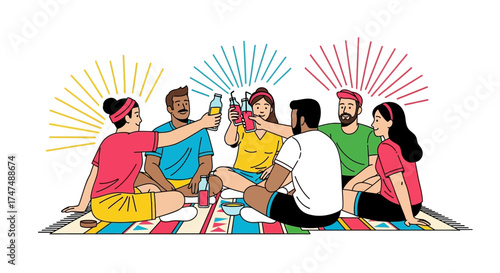 Joyful Gathering: Friends Celebrating Outdoors With Beverages And A Touch of Radiance