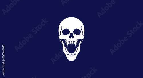 Skull with fangs against a plain background for graphic design, flags, warning signs, or Halloween-themed projects